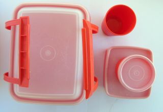Vintage Tupperware Pak - N - Carry Red Lunch Box/Ice Cream Box w/extras 2