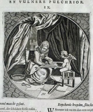 Cupid Helps Woman To Embroider,  Emblem From Jacob Cats,  Alle De Werken,  1658