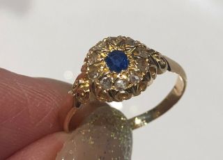 Edwardian 18ct Yellow Gold Old Cut Diamond And Sapphire Ring