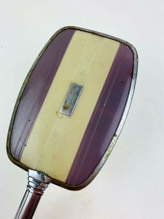 Vintage Hand Mirror Art Deco Purple Ivory Celluloid Plastic Vanity 12 In Antique