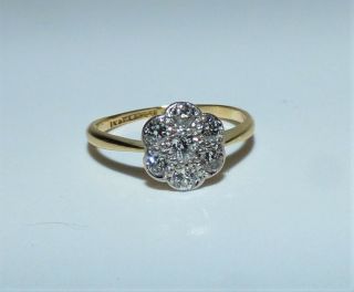 Antique Art Deco 18ct Gold Platinum Diamond Daisy Ring Uk O Us 7 Brilliant Stone