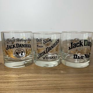 Jack Daniels Glasses Whiskey Lowball Round Old Sour Mash Old No.  7 Set Of 3