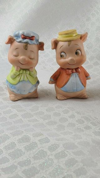 Lefton Pigs Salt And Pepper Shakers Vintage 1950s - 60s Anthropomorphic