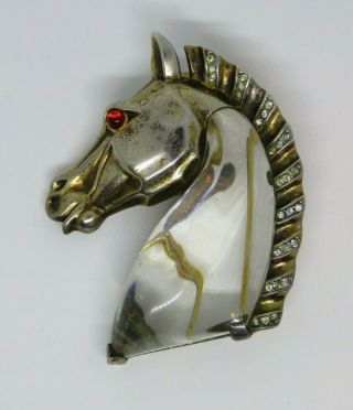 Trifari Crown Signed Horse Sterling Silver Jelly Belly Brooch Fur Clip 1940 