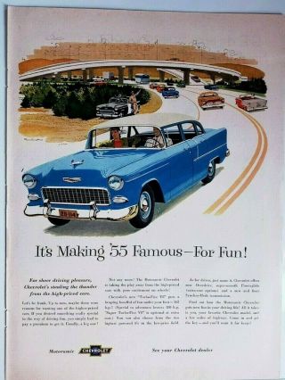 Vintage 1955 Chevy Print Ad Ephemera Wall Art Decor