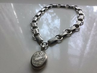 Antique Victorian Silver Locket Pendant & Collar Necklace