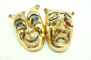 Vintage Coro Craft Sterling Silver Comedy Tragedy Mask Duette Pin Brooch