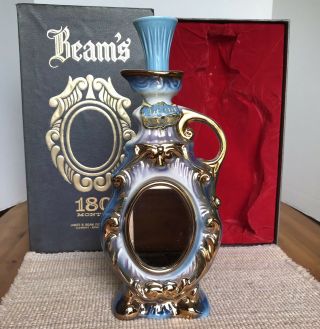 Vintage Jim Beam’s 180 Months Collectors Whiskey Decanter With Case Mirror Blue