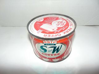 S & W Coffee Tin Can.  Vintage Coffee Can.  Drip Grind Was In It W/ Advertisement