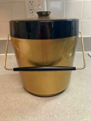 Vintage Thermo - Serv Westbend Ice Bucket Gold Mod Mid Century Made In Usa