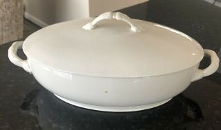 Vintage White Bowl With Handles & Lid Ceramic Made In France Marking Of Repost?