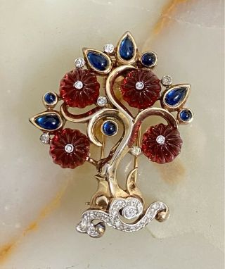 Rare Vintage Gorgeous Rhinestone Trifari Moghul Glass Tree Brooch Pin Clip