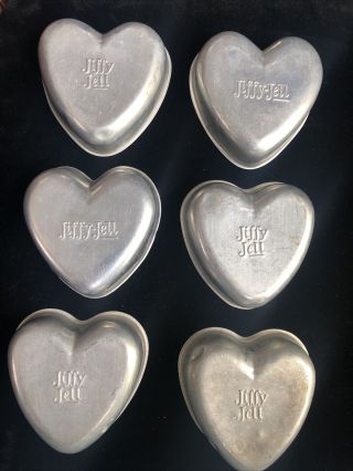 Set Of 6 Vintage Aluminum Heart Shaped Mini Cake Jiffy Jell Tart Soap Molds Tin