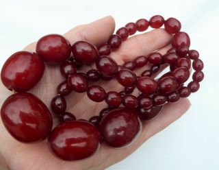 Vintage Art Deco Cherry Amber Bakelite Faturan Swirl Bead Necklace 100g 35 " Long