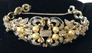 Vintage Trifari Alfred Phillipe " Empress Eugenie " Bracelet Pearls/blue Enamel/rs