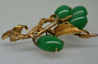 A Fine Chinese Antique 14k Gold & Apple Green Jade Brooch Pin Qing C.  1900 