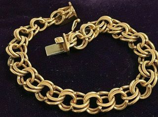 Vintage 14k Gold Double Link Charm Bracelet 7 1/2  Inches 28 Grams