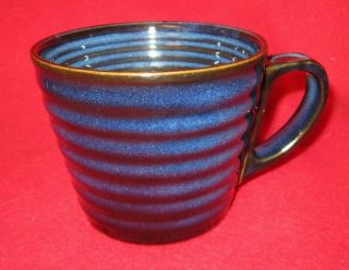2008 Starbucks Mug Dark Blue & Brown Ribbed Pattern Tea Coffee Mug Cup 12 Fl Oz