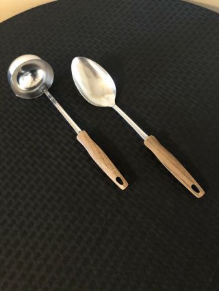 Vintage Ekco Stainless Steel Ladle & Serving Spoon Faux Wood Handle