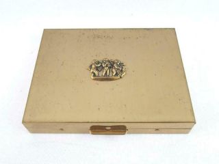 Vintage Gold Tone Powder Compact With Mirror 3 Cherubs On The Lid