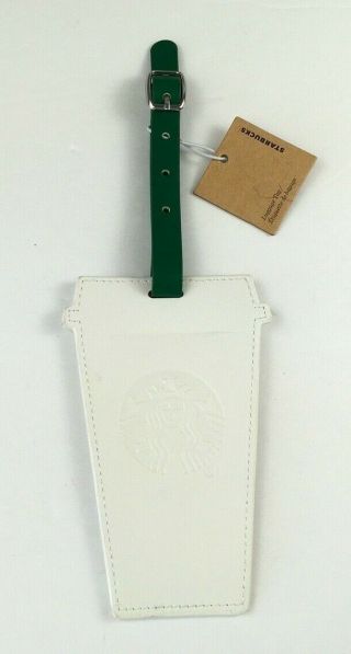 Starbucks Coffee 2019 Drink Cup White Green Embossed Luggage Tag