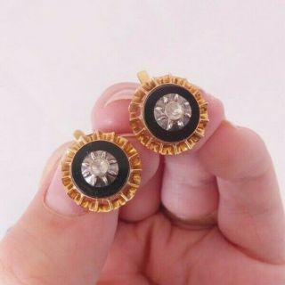 15ct Gold Onyx Rose Cut Diamond Earrings,  Victorian