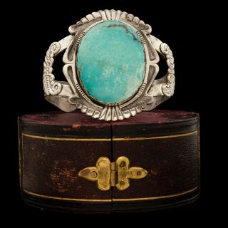 Antique Vintage Native Navajo Sterling Silver Turquoise Huge Cuff Bracelet 53.  2g