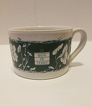 Bain De Terre Soup Mug/ Coffee Mug.  Green Flower Design.  Lll15