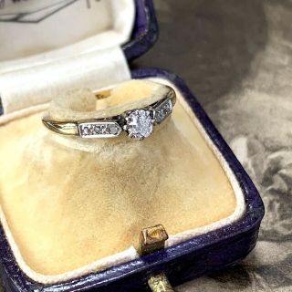 Art Deco Old Cut Diamond Solitaire Ring,  Antique 18ct Gold Platinum 0.  38ct Uk M