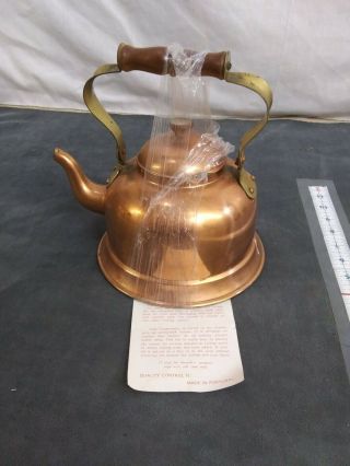 Vintage Made In Portugal Copper Teapot With Lid And Wood Handle