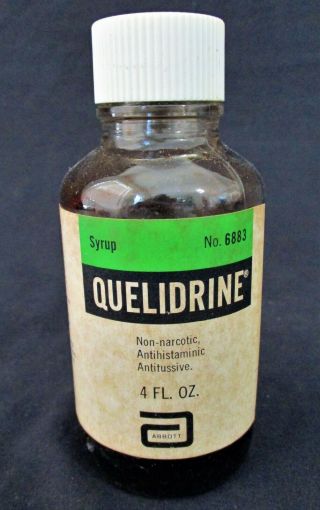 Vintage Nos Abbott Laboratories Quelidrine Cough Syrup Glass Bottle Drug Store