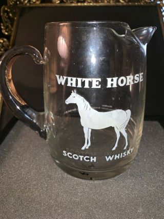 White Horse Scotch Whisky Clear Glass Pub Jug Bar Pitcher Man Cave Booze