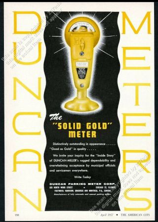 1957 Duncan Miller Parking Meter Solid Gold Meter Photo Vintage Trade Print Ad