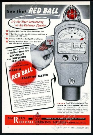 1950 Martin Red Ball Parking Meter Photo Vintage Trade Print Ad 3