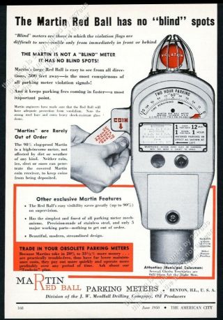 1950 Martin Red Ball Parking Meter Photo Vintage Trade Print Ad 1