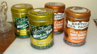 4 Vintage Boston Tea Company Tea Bag Tins In Tea Party Tropical Orange Can
