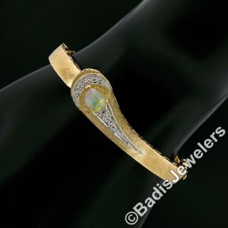 Vintage 14K TT Gold Pear Cut Opal & Diamond Florentine Wrap Open Bangle Bracelet 4