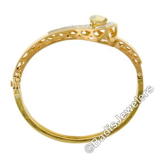 Vintage 14K TT Gold Pear Cut Opal & Diamond Florentine Wrap Open Bangle Bracelet 5