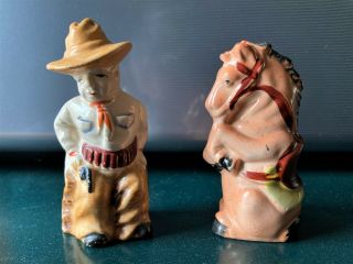 Vintage Cowboy & Rearing Horse Salt and Pepper Shakers - 3.  5 