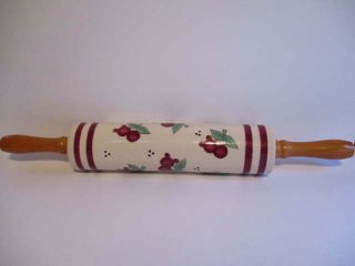 Vintage Porcelain Pottery Rolling Pin With Cherries