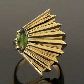 Vintage Erte Signed Solid 14k Gold &.  70 Ct.  Peridot Fan Motif Estate Ring,  Nr