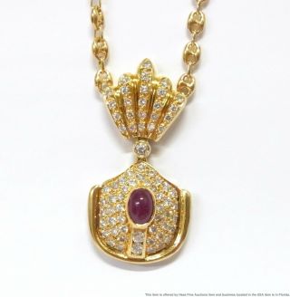 1.  80ctw Fine White Diamond 1ct Natural Ruby Necklace 25g 18k Gold Designer