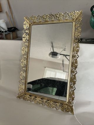 Vintage Antique Gold Gilt Vanity Mirror Tray