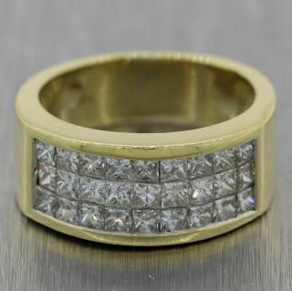 Modern 18k Yellow Gold 1.  90ctw Invisible Set Princess Cut Diamond Band Ring