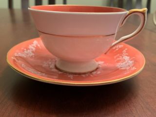 Aynsley Tea Cup And Saucer Orange And White Painted Roses England 1940s 2448 K