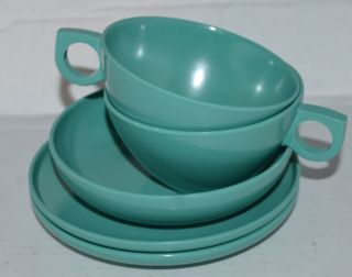 Melmac AZTEC Cup & Saucer Blue Tourquise Set of Two With Bowl 2