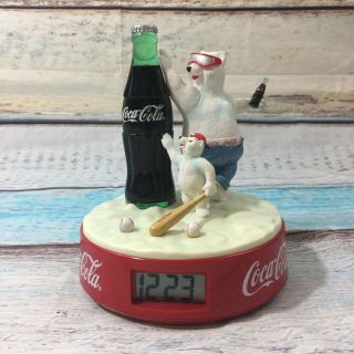 Vintage 1997 Coca - Cola Polar Bear & Cub Baseball Alarm Clock