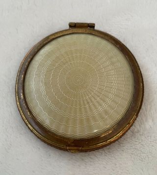 Vintage Compact,  Light Yellow Color,  With Guilloche Pattern,  Plastic Cover