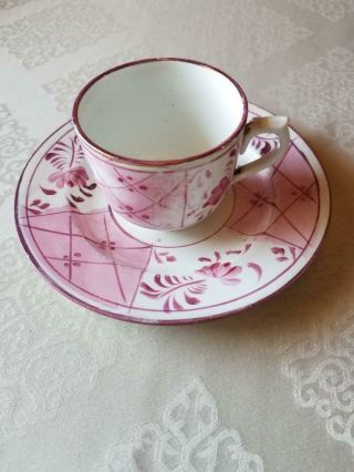 Antique Pink Luster Lustre Floral Tea Cup And Saucer