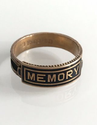 Victorian Black Enamel “memory” Ring “son” Inscription Band